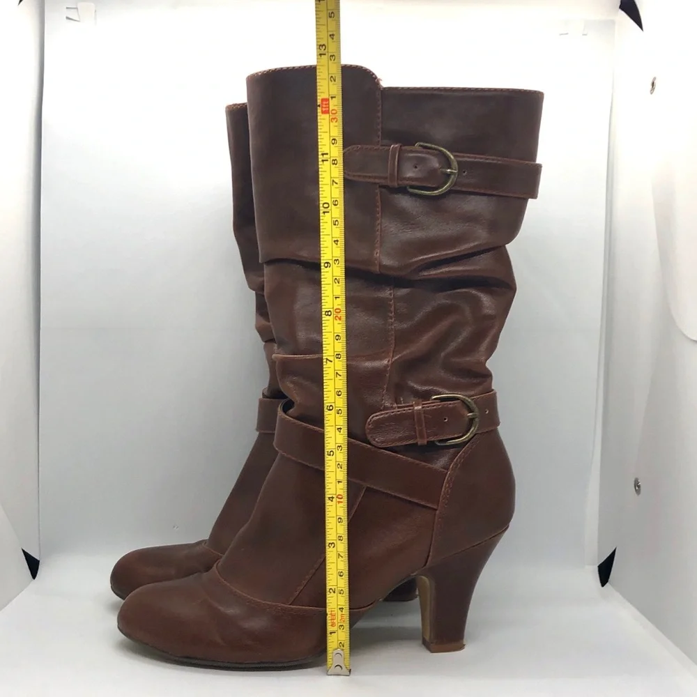 TAXI Light Brown Heeded Leather Boots, Size 38 (7.5) - Picture 12 of 12